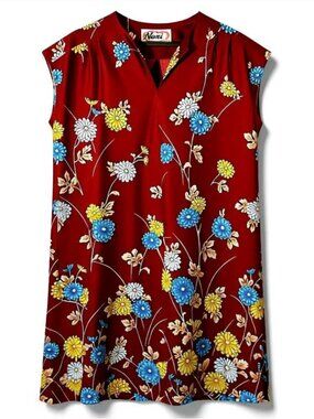 Nani Hawaii Vintage Hawaiian Dress M Red Floral Aloha Tropical Shift Dress